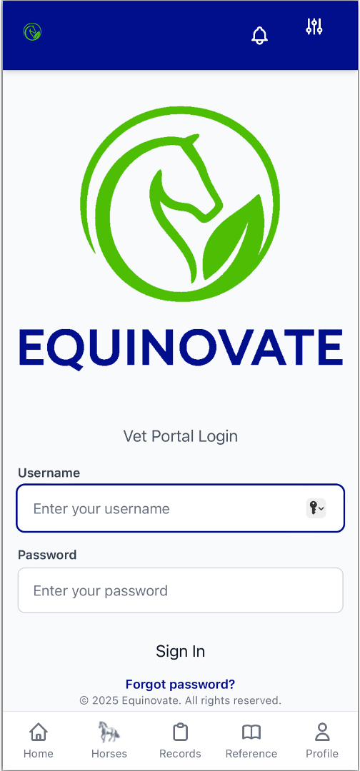 Vet App Login Screen